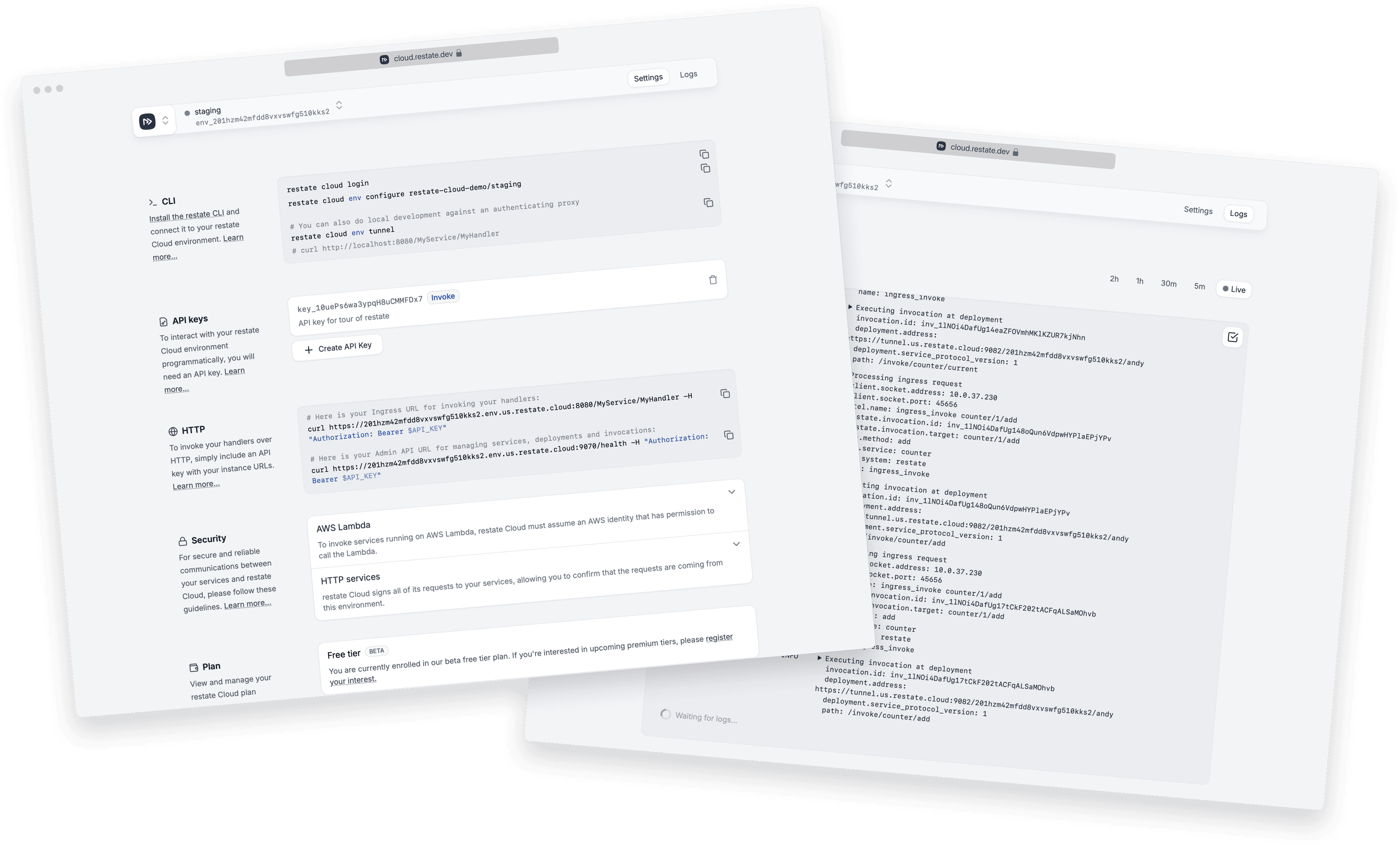 Restate Cloud UI