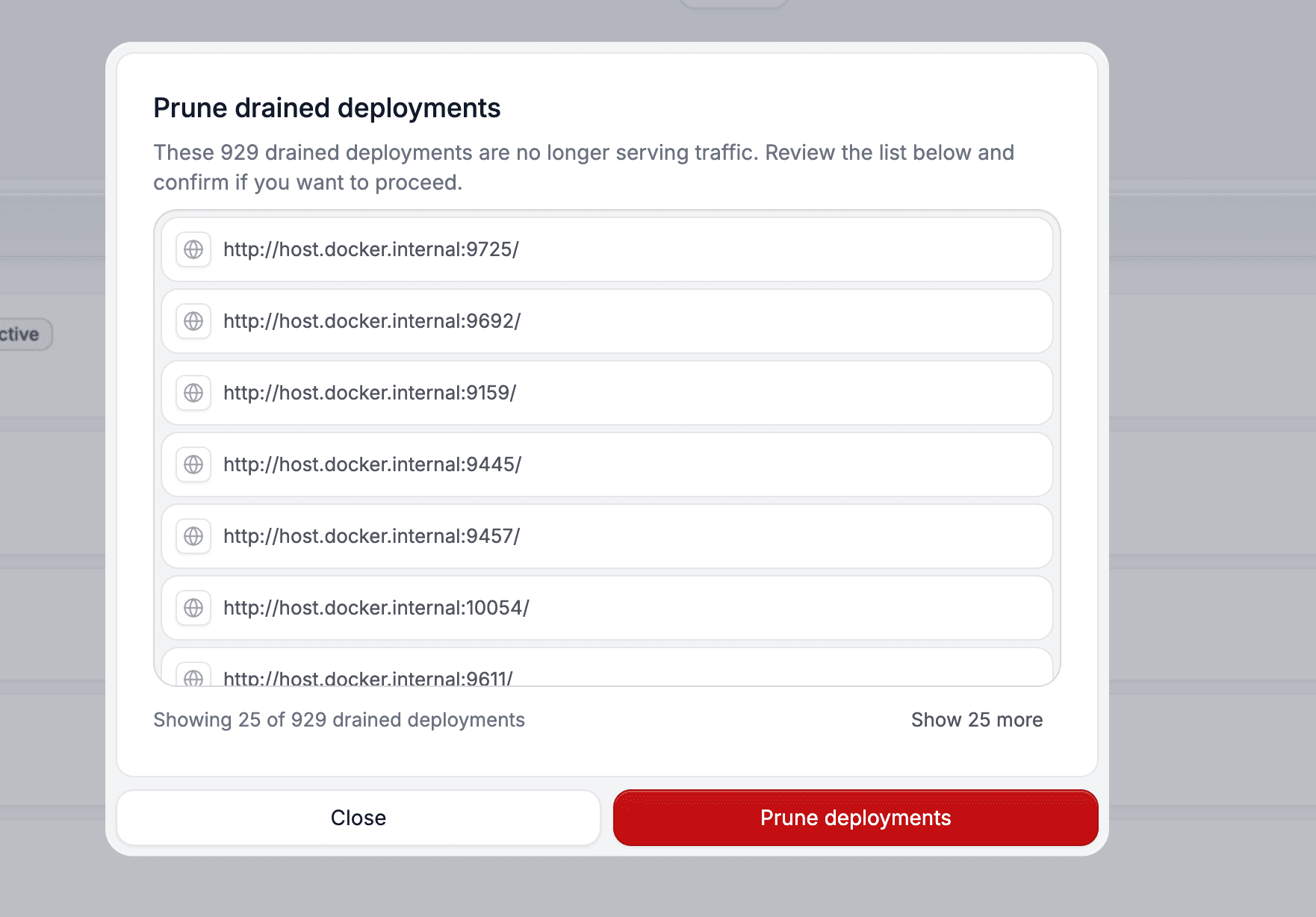 Restate UI: pruning drained deployments