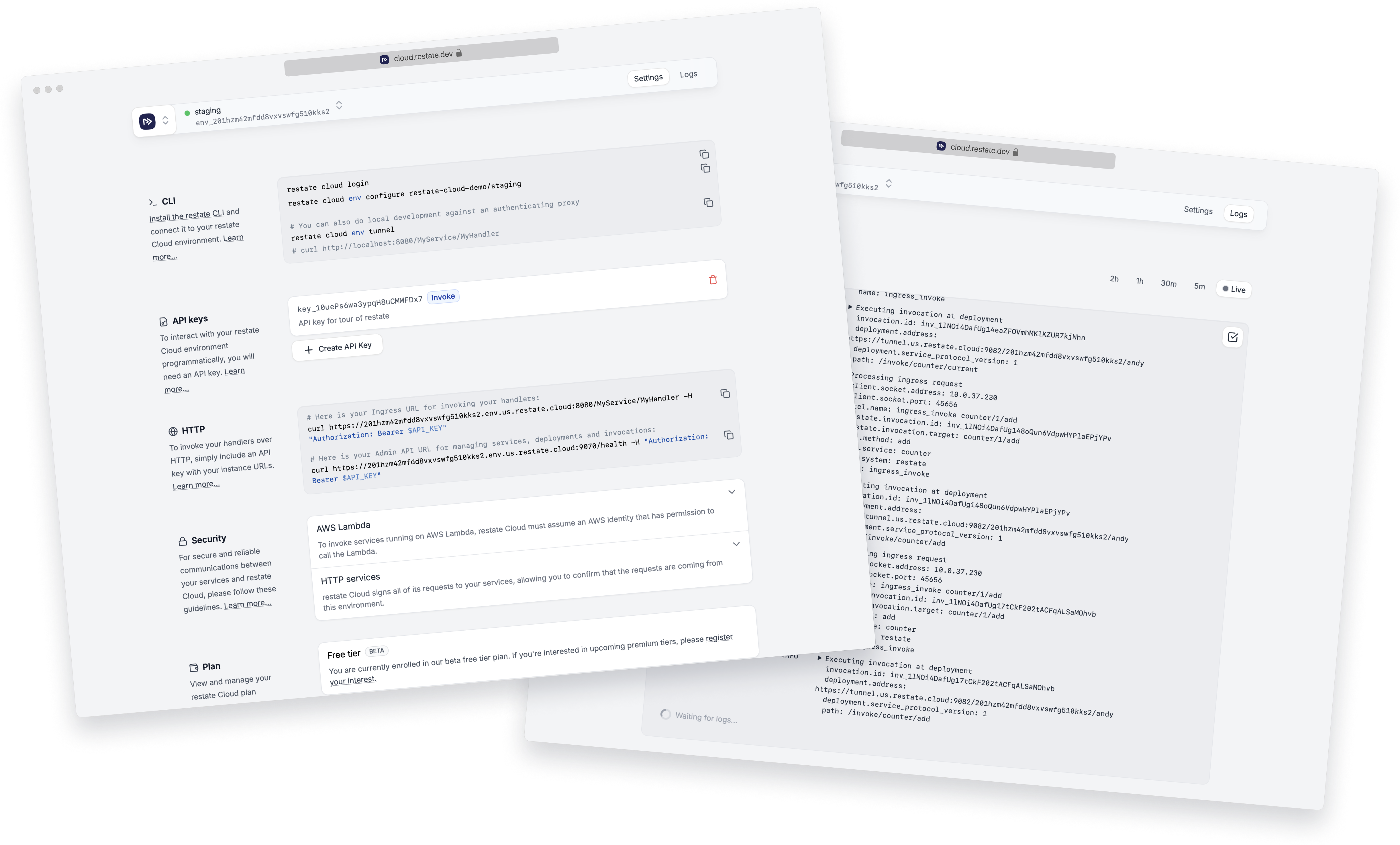 Restate Cloud UI
